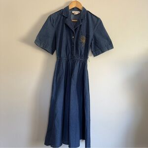 Vintage Denim Shirt Dress Size 6 Button Front Midi Pockets Retro Cottagecore